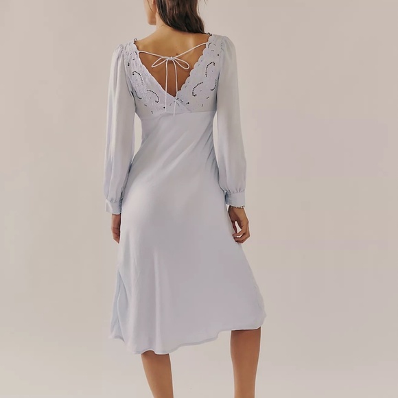 reserved Free People Powder Blue Arabella Lace Trim Midi Dress - Picture 7 of 8